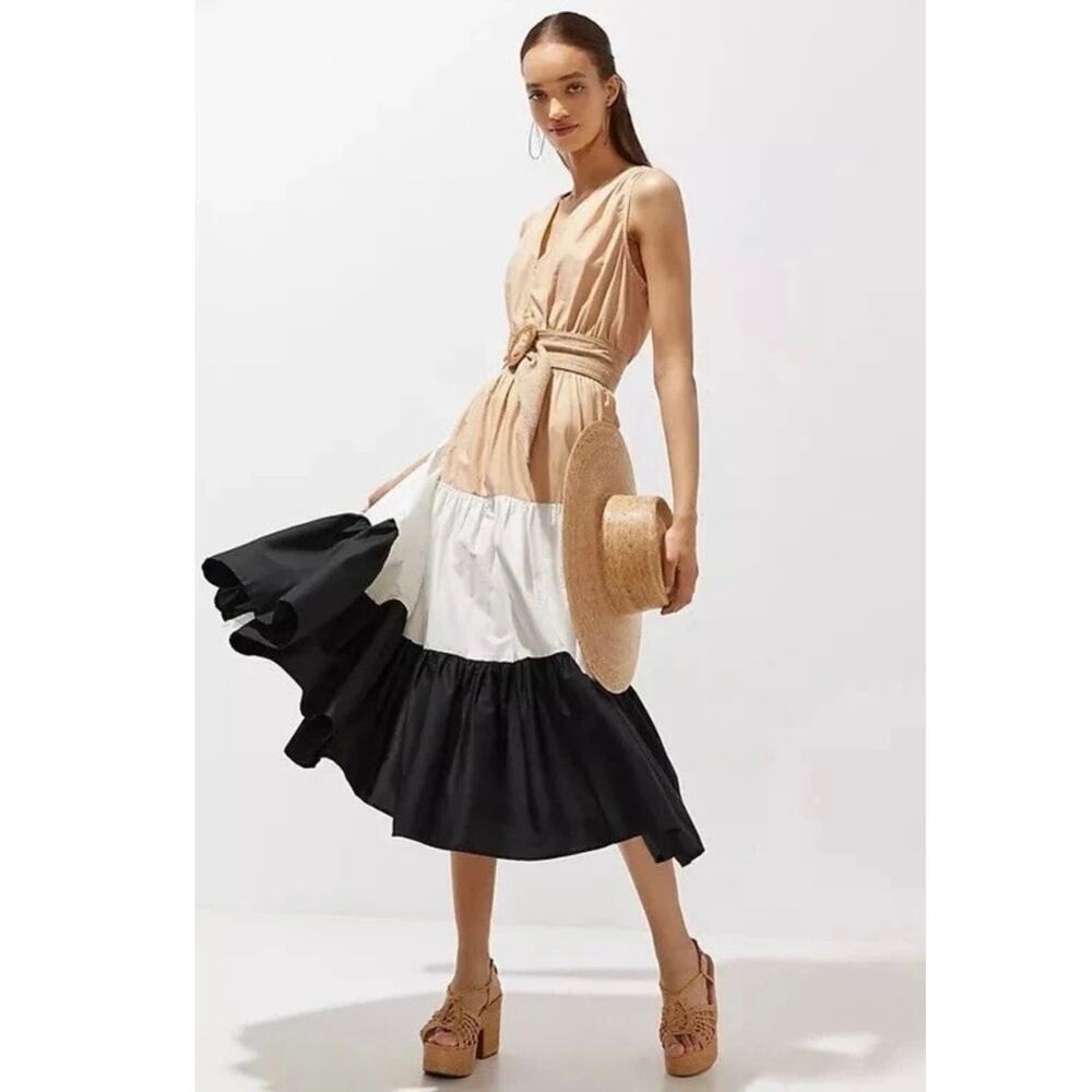 NWT MAEVE by Anthropologie Color-block Tiered Midi Sleeveless Sundress Sz 8